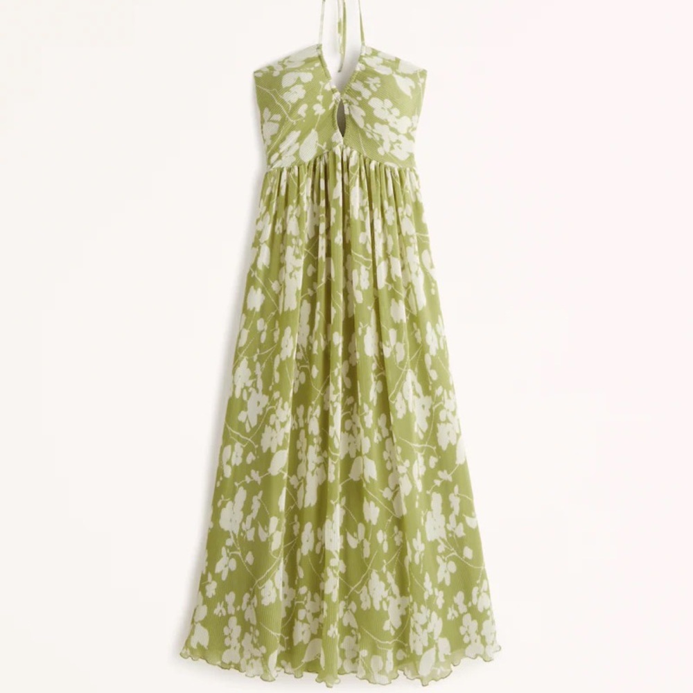 Abercrombie Drama Halter Maxi Dress in Lime Green